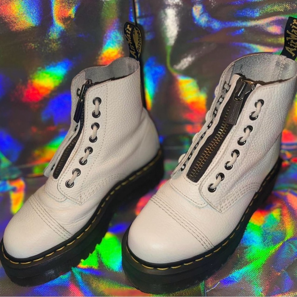 Dr. Martens White Zip-Up Combat Boots